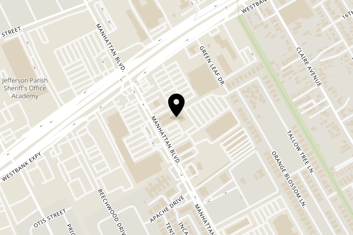 Map showing the location of August Moon on 875 Manhattan Blvd in Harvey